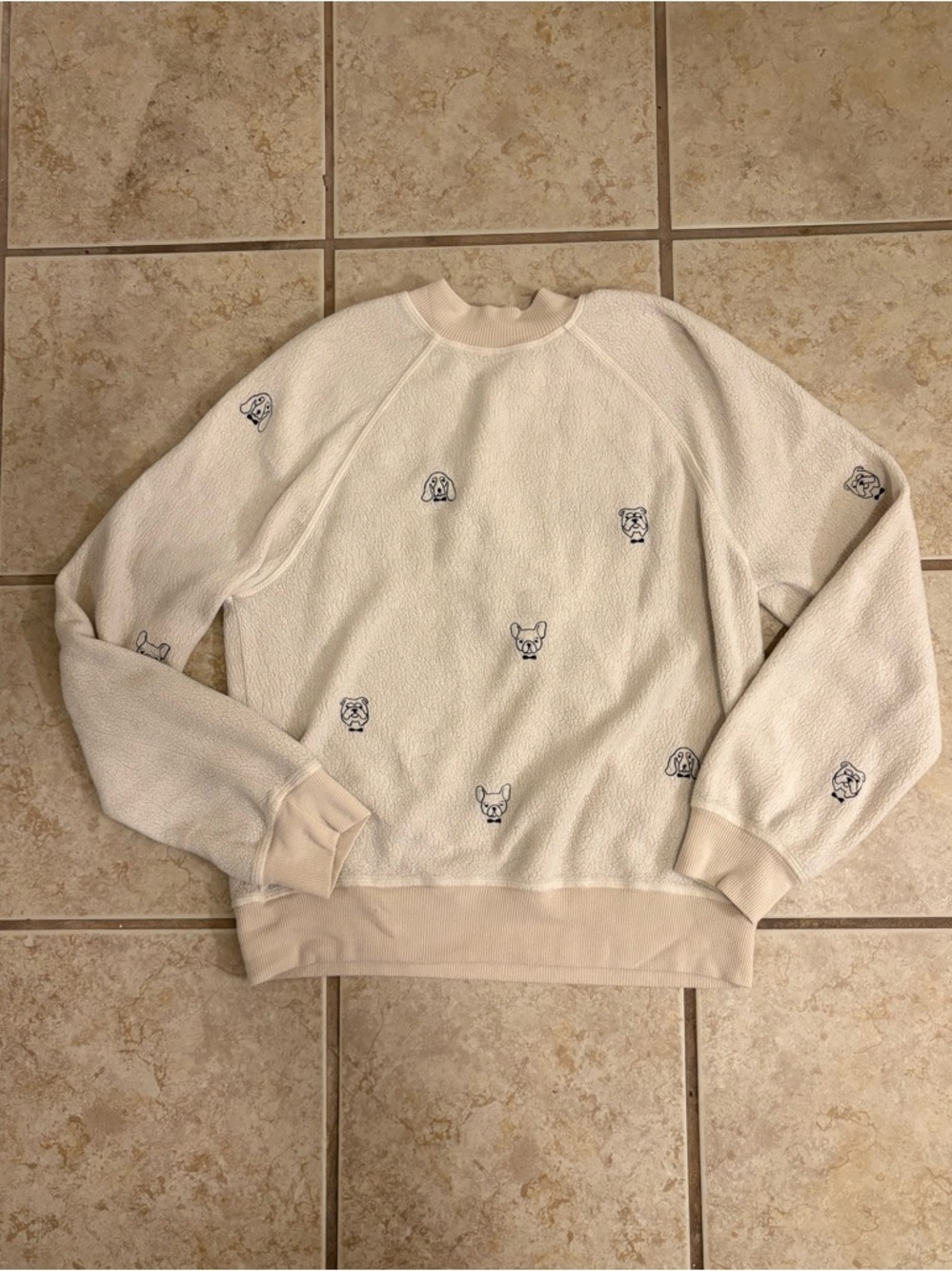 Anthropology Cream mock-neck  Sweater with embroidered dogs